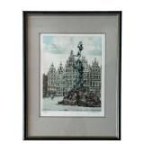Francis Hebbalick - Antwerp Brabo Scene Original Etching Hand Made