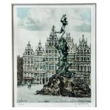 Francis Hebbalick - Antwerp Brabo Scene Original Etching Hand Made
