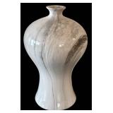 Ceramic Vase - White & Gray Marble Swirl, 13.5 in Tall