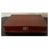 Wood Desk Box Poker Set with Cards & Pen - Marble Ashtray, Planter with Faux Greens & Leather Coasters