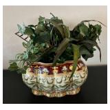 Wood Desk Box Poker Set with Cards & Pen - Marble Ashtray, Planter with Faux Greens & Leather Coasters