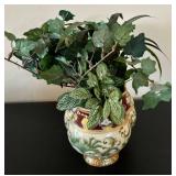 Wood Desk Box Poker Set with Cards & Pen - Marble Ashtray, Planter with Faux Greens & Leather Coasters