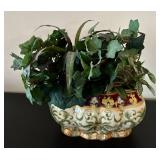 Wood Desk Box Poker Set with Cards & Pen - Marble Ashtray, Planter with Faux Greens & Leather Coasters