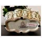 Wood Desk Box Poker Set with Cards & Pen - Marble Ashtray, Planter with Faux Greens & Leather Coasters