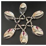 LL - Six Vintage Silver-Tone Dessert Spoons with Ornate Handles