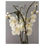 DR - White Orchid Arrangement in Black Ceramic Vase with Gold Accents