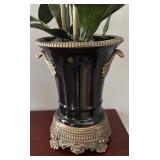 DR - White Orchid Arrangement in Black Ceramic Vase with Gold Accents