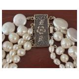 DR - Pearl Necklace Orient Sea Pearls with 17-Inch Multi-Strand and Ornate Clasp