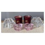 DR - Candle Holders Set - Red Glass Votives w/ Gold Medallions, Pink Heart, Clear Crystal Star
