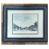 O - Framed Landscape Print - Village with Thatched Roofs