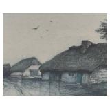 O - Framed Landscape Print - Village with Thatched Roofs