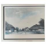 O - Framed Landscape Print - Village with Thatched Roofs