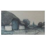 O - Framed Landscape Print - Village with Thatched Roofs