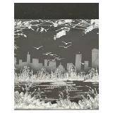LL - Etched Crystal City Skyline Glass Paperweight