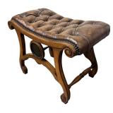 Vintage Leather-Tufted Bench