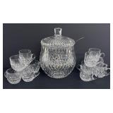 Elegant Crystal Diamond-Cut Punch Bowl with 12 Cups