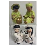 Vintage Salt & Pepper Shakers - 4-Piece Ceramic Asian Figure Sets