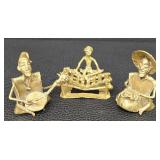 MP - Three Vintage Miniature Brass Musician Figurines Set