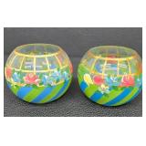 Mackenzie-Childs Tattersall Globe Vases - Hand Painted Pair