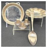 Vintage Sanborns Strad 925 Sterling Silver Plate w Glass Center & Mexico Sterling Plate and 3 Candle Holders