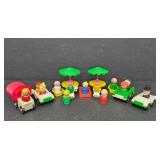 Vintage Fisher-Price Little People, Picnic Tables, 5 Chairs, Cars & Figures