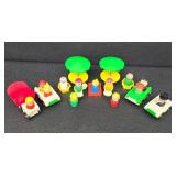 Vintage Fisher-Price Little People, Picnic Tables, 5 Chairs, Cars & Figures