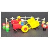 Vintage Fisher-Price Little People Tractor Set - 2 Tractors, 2 Trailers, 3 Fence Sections, 8 Figures