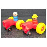 Vintage Fisher-Price Little People Tractor Set - 2 Tractors, 2 Trailers, 3 Fence Sections, 8 Figures