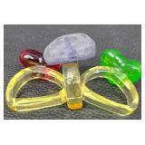 Colorful Crochet Scarf With Turquoise Border & 6 Napkin Rings Set