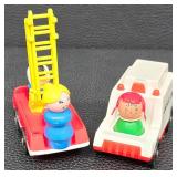 Vintage Fisher-Price Little People Service Vehicles & 1976 Kenner Tree Tots Fireman Figure