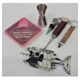 Lazy Fish Corkscrew Barware Set - 6.5in Corkscrew, Jigger (3/4 oz), Bottle Opener