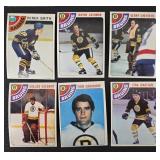 Vintage 1970s NHL Hockey Cards (Lot of 48) featuring Bruins, Sabres, North Stars, Penguins
