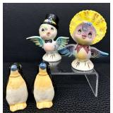 Vintage Lefton Bluebird Anthropomorphic Salt and Pepper Shakers and Vintage Penguin Anthropomorphic Salt and Pepper Shakers