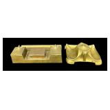 Vintage Brass Desk Inkstand with Dual Inkwells & Pounce Pot