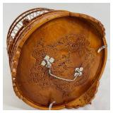 Vintage Chinese Bamboo Birdcage with Porcelain Feed Bowls