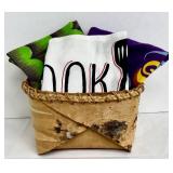 Birchbark Basket with 3 Cotton Kitchen Napkins