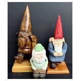JDC Hand-Carved Gnome Set - 3-Piece Wood Figurines