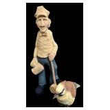 Man and Bird Hand Carved Wooden Figurines