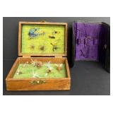 Wooden Box and Fly Box including Assortment Fishing Flies