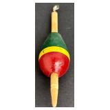 Three Vintage Fishing Lures & Silver Piece - Wood Bobber & Patent Device