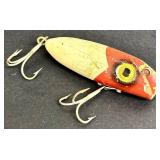 Three Vintage Fishing Lures & Silver Piece - Wood Bobber & Patent Device