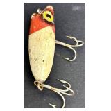 Three Vintage Fishing Lures & Silver Piece - Wood Bobber & Patent Device