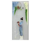 Hand Painted Geisha Frosted Glass Wood-Framed Glass Panel