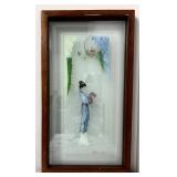 Hand Painted Geisha Frosted Glass Wood-Framed Glass Panel
