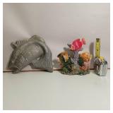 Faux fish and corral display with heavy metal Walleye
