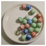 Vintage Glass marbles, 20pc, mixed colors, orange, blue, green