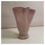 Beautiful Lavender/Amethyst Swung Glass vase with white fruit detail. Approx 6" tall. Hand blown glass.