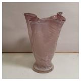 Beautiful Lavender/Amethyst Swung Glass vase with white fruit detail. Approx 6" tall. Hand blown glass.
