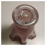 Beautiful Lavender/Amethyst Swung Glass vase with white fruit detail. Approx 6" tall. Hand blown glass.