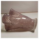 Beautiful Lavender/Amethyst Swung Glass vase with white fruit detail. Approx 6" tall. Hand blown glass.